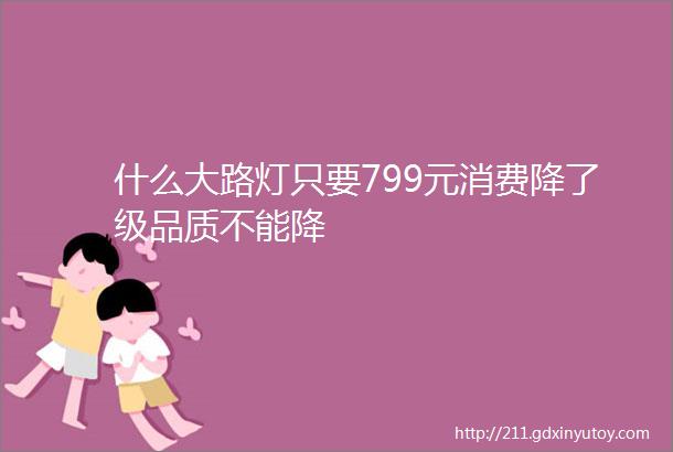 什么大路灯只要799元消费降了级品质不能降